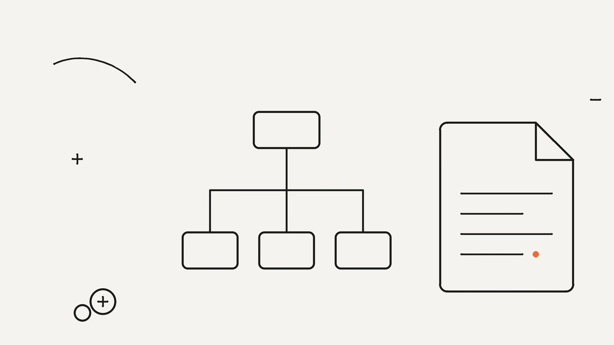 Ilustración lineal de un árbol y un documento que representan la búsqueda de antepasados en archivos